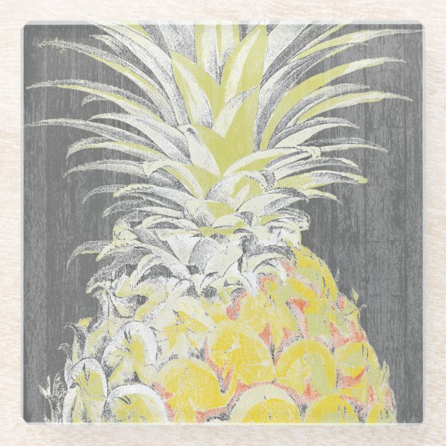 Dessous-de-verre En Verre Pinneapple jaune tropical (Devant)