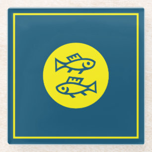 Dessous-de-verre En Verre Pisces Horoscope Bleu Jaune Moderne Minimaliste