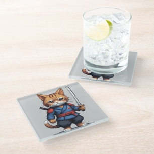 Dessous-de-verre En Verre Pixel de chats Samurai