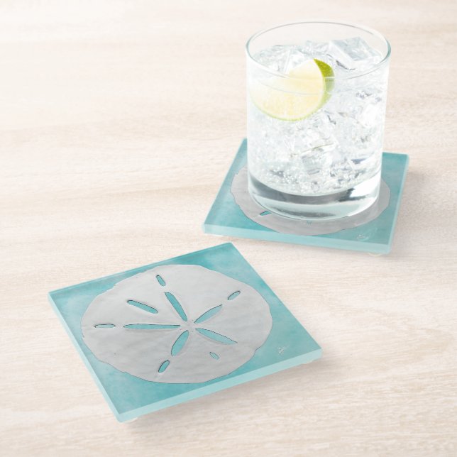 Dessous-de-verre En Verre Plage Bleu Bleu Sable Blanc Dollars Côtier (Incliné)