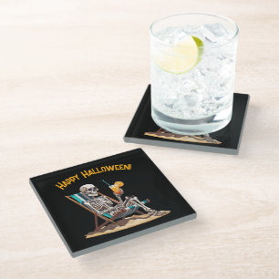 Dessous-de-verre En Verre Plage Lounge Squelette Halloween