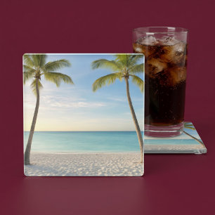 Dessous-de-verre En Verre Plage Paradisiaque aux Palmiers Tropicaux