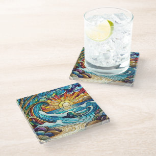 Dessous-de-verre En Verre Plage tropicale Vitraux