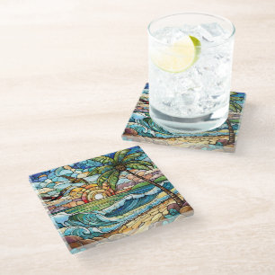 Dessous-de-verre En Verre Plage tropicale Vitraux
