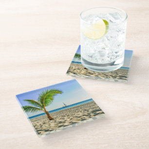 Dessous-de-verre En Verre Plages tropicales   Bateau, Palmier, Aruba