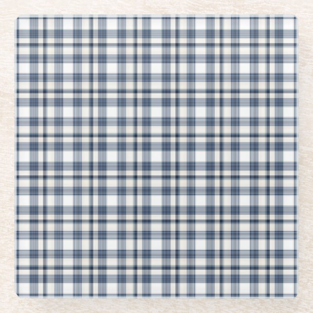 Dessous-de-verre En Verre Plaid blanc bleu 1 (Devant)