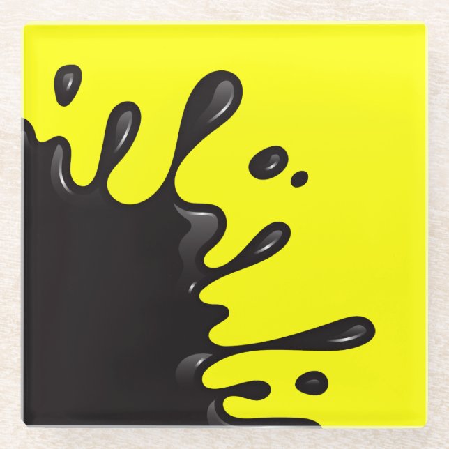 Dessous-de-verre En Verre Plat noir sur Jaune (Devant)