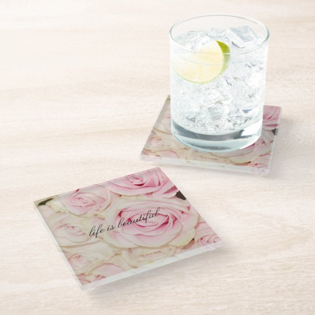 Dessous-de-verre En Verre Plutôt romantique rose crème rose (Incliné)