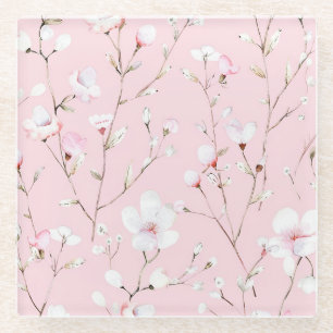 Dessous-de-verre En Verre Plutôt Rose Blanc Floral