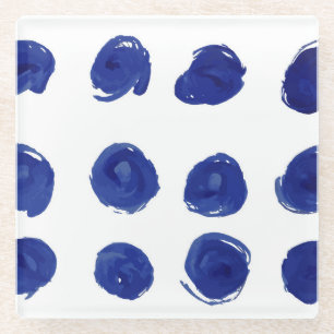 Dessous-de-verre En Verre Point polka, aquarelle bleu indigo.