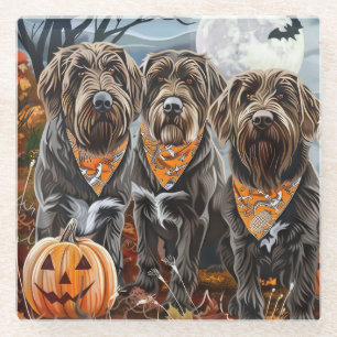 Dessous-de-verre En Verre Pointeur à poils durs Griffon Halloween Éffrayant