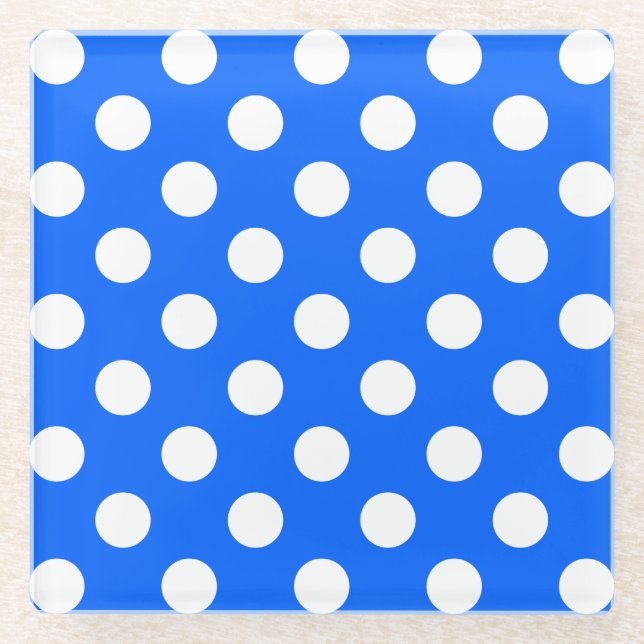 Dessous-de-verre En Verre Pois blancs sur bleu royal (Devant)