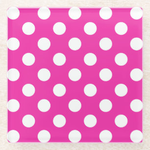 Dessous-de-verre En Verre Pois blancs sur fuchsia