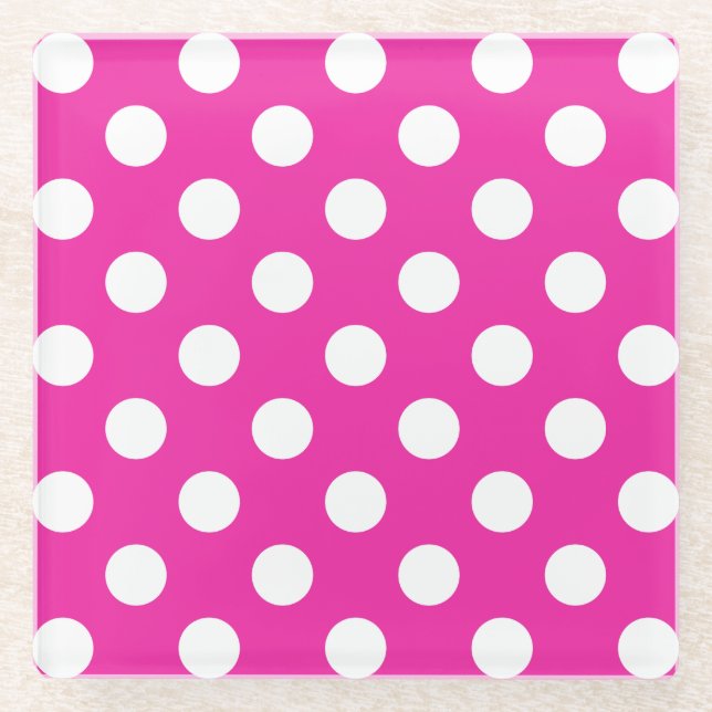 Dessous-de-verre En Verre Pois blancs sur fuchsia (Devant)