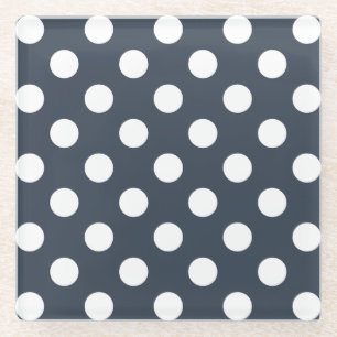 Dessous-de-verre En Verre Pois blancs sur gris bleu