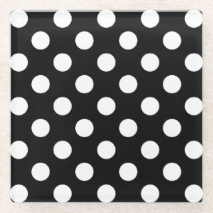 Dessous-de-verre En Verre Pois blancs sur noir