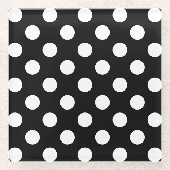 Dessous-de-verre En Verre Pois blancs sur noir (Devant)