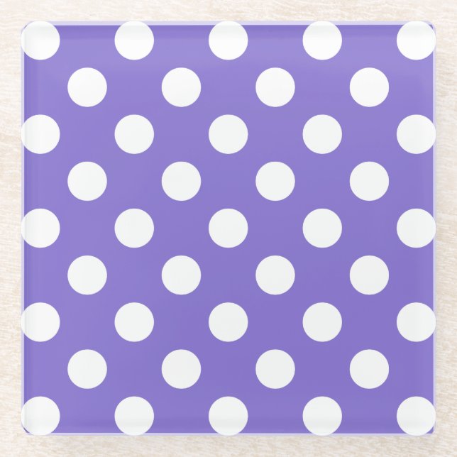 Dessous-de-verre En Verre Pois blancs sur perwinkle (Devant)