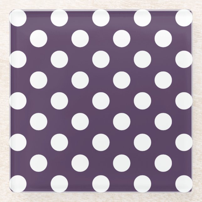 Dessous-de-verre En Verre Pois blancs sur prune violette (Devant)