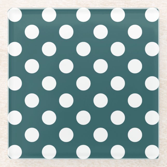 Dessous-de-verre En Verre Pois blancs sur turquoise (Devant)