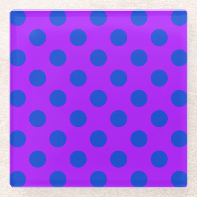 Dessous-de-verre En Verre Pois bleus sur violet (Devant)