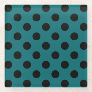Dessous-de-verre En Verre Pois noirs en turquoise