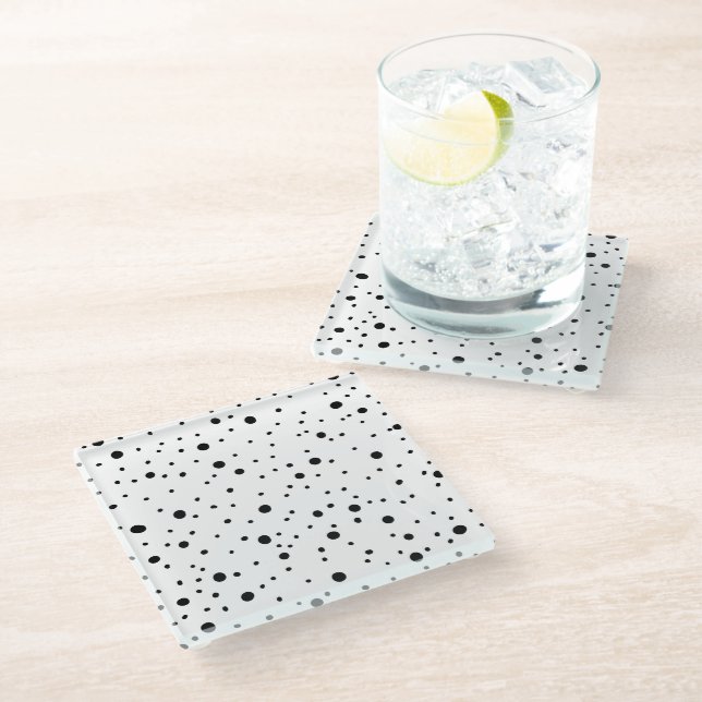 Dessous-de-verre En Verre Pois noirs et blancs (Incliné)