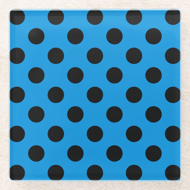 Dessous-de-verre En Verre Pois noirs sur bleu ciel (Devant)