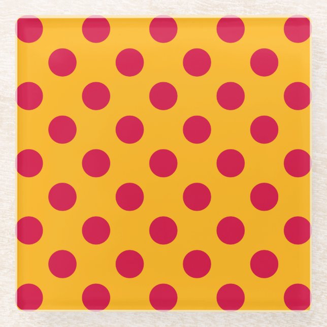 Dessous-de-verre En Verre Pois rouges sur jaune (Devant)