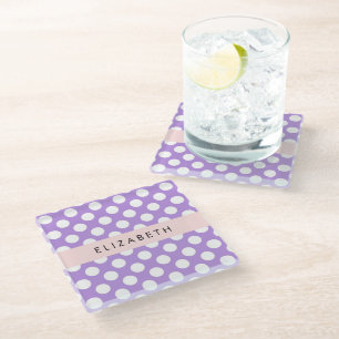 Dessous-de-verre En Verre Pois violets, Motif Pointe Polka, Votre Nom