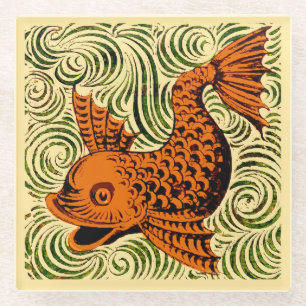 Dessous-de-verre En Verre Poisson Antique Carrelage Ancien art