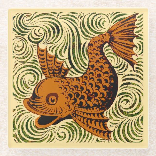 Dessous-de-verre En Verre Poisson Antique Carrelage Ancien art (Devant)