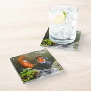 Dessous-de-verre En Verre Poisson Koi dans un étang