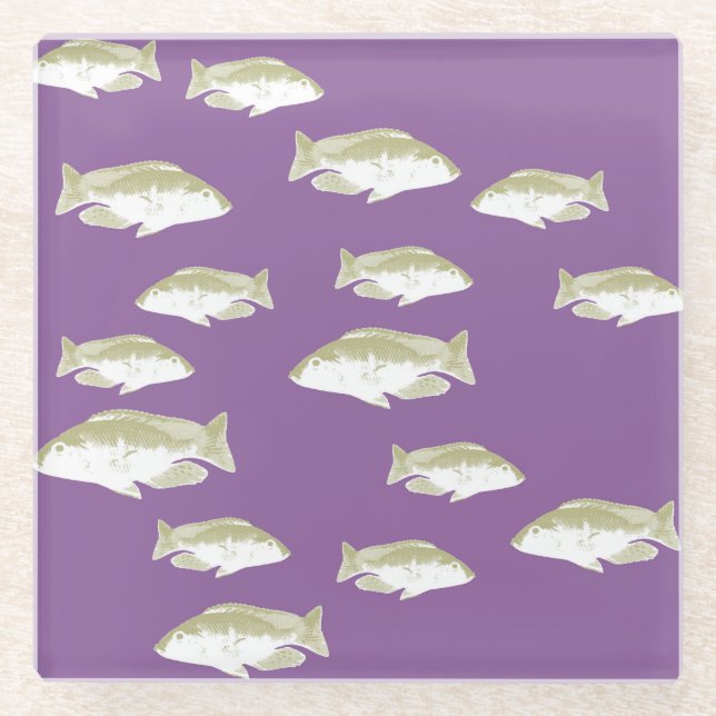 Dessous-de-verre En Verre Poisson sur violet (Devant)