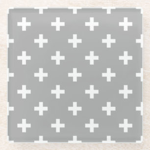 Dessous-de-verre En Verre Polka blanche croise sur gris