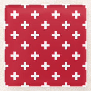 Dessous-de-verre En Verre Polka blanche croise sur rouge