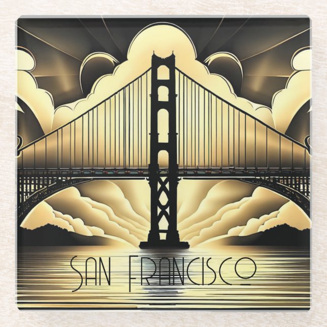 Dessous-de-verre En Verre Pont Art déco Golden Gate (Devant)