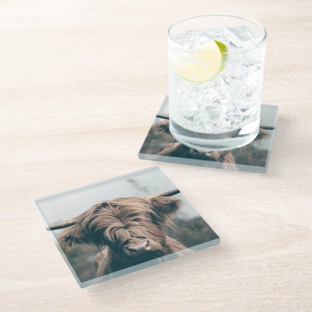 Dessous-de-verre En Verre Portrait de vache Highland (Incliné)