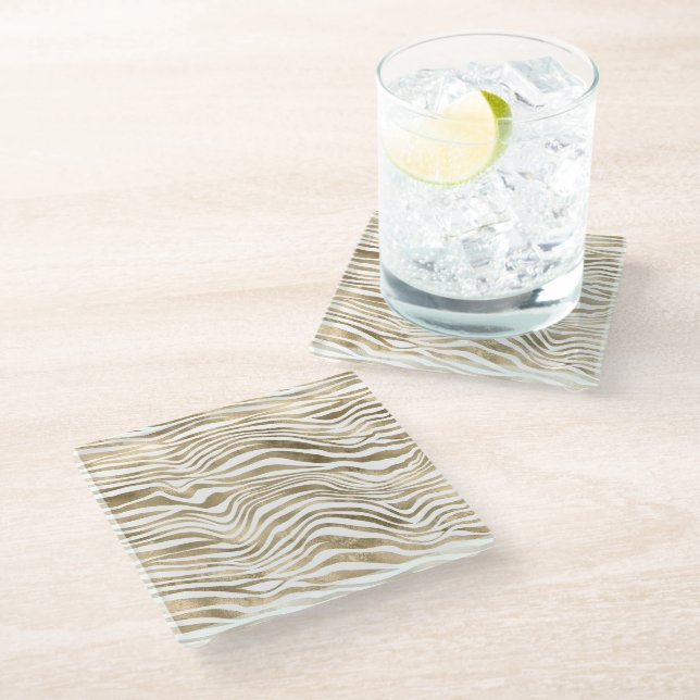 Dessous-de-verre En Verre Poster de animal Gold Zebra       (Incliné)