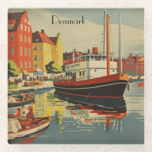 Dessous-de-verre En Verre Poster Vintage voyage Danemark personnalisable