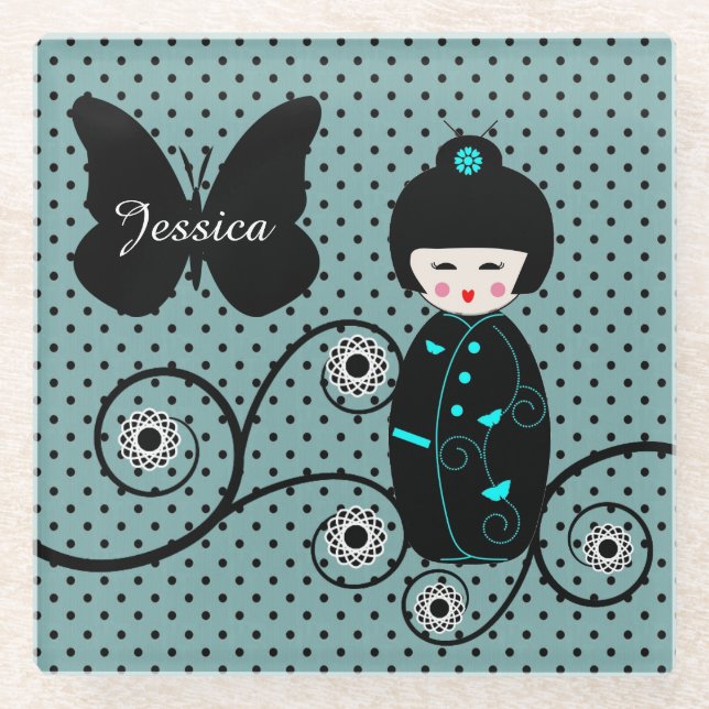 Dessous-de-verre En Verre Pot Polka japonais personnalisé (Devant)