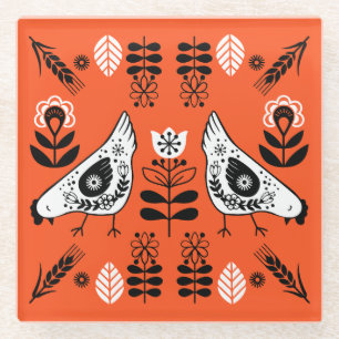 Dessous-de-verre En Verre Poulet Hen Folk Art