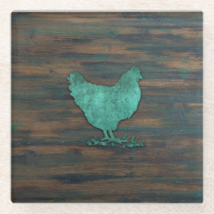 Dessous-de-verre En Verre Poulet rustique (Teal)