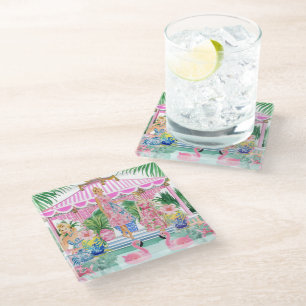 Dessous-de-verre En Verre Preppy Retro Palm Beach Pool Party