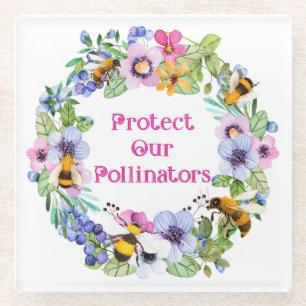 Dessous-de-verre En Verre Protéger nos pollinisateurs Fleurs d'abeilles