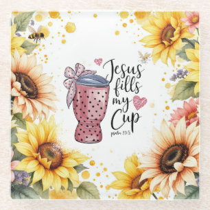 Dessous-de-verre En Verre Psaume 23:5 Tournesol & Abeilles