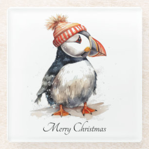 Dessous-de-verre En Verre Puffin de Noël, personnalisable