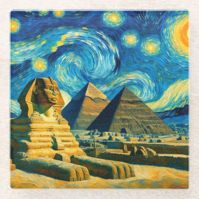 Dessous-de-verre En Verre Pyramides nocturnes étoilées Sphinx Egypte (Devant)
