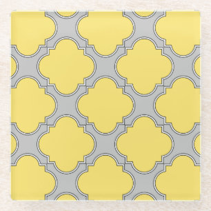 Dessous-de-verre En Verre Quatrefoil jaune et gris
