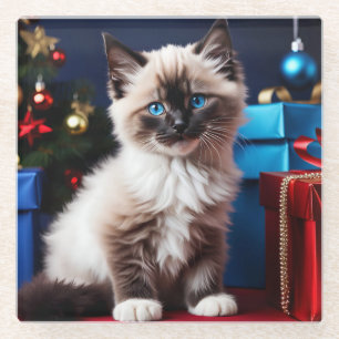 Dessous-de-verre En Verre Ragdoll Kitten cadeau de Noël